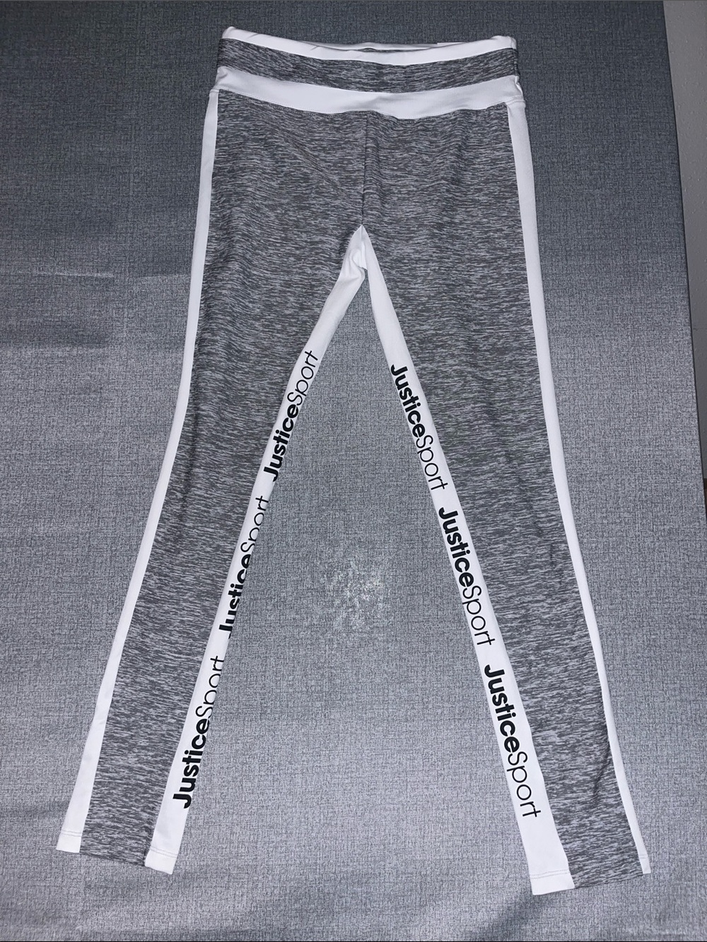 Justice High Waste Gray & White Sport Leggings with Logo, size 16/18, NWT